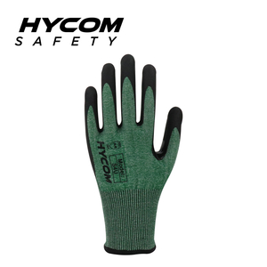 HYCOM 18G ANSI 4 Cut Resistant Glove with Palm Nitrile Coating Super Thiner Coating: Sandy Nitrile